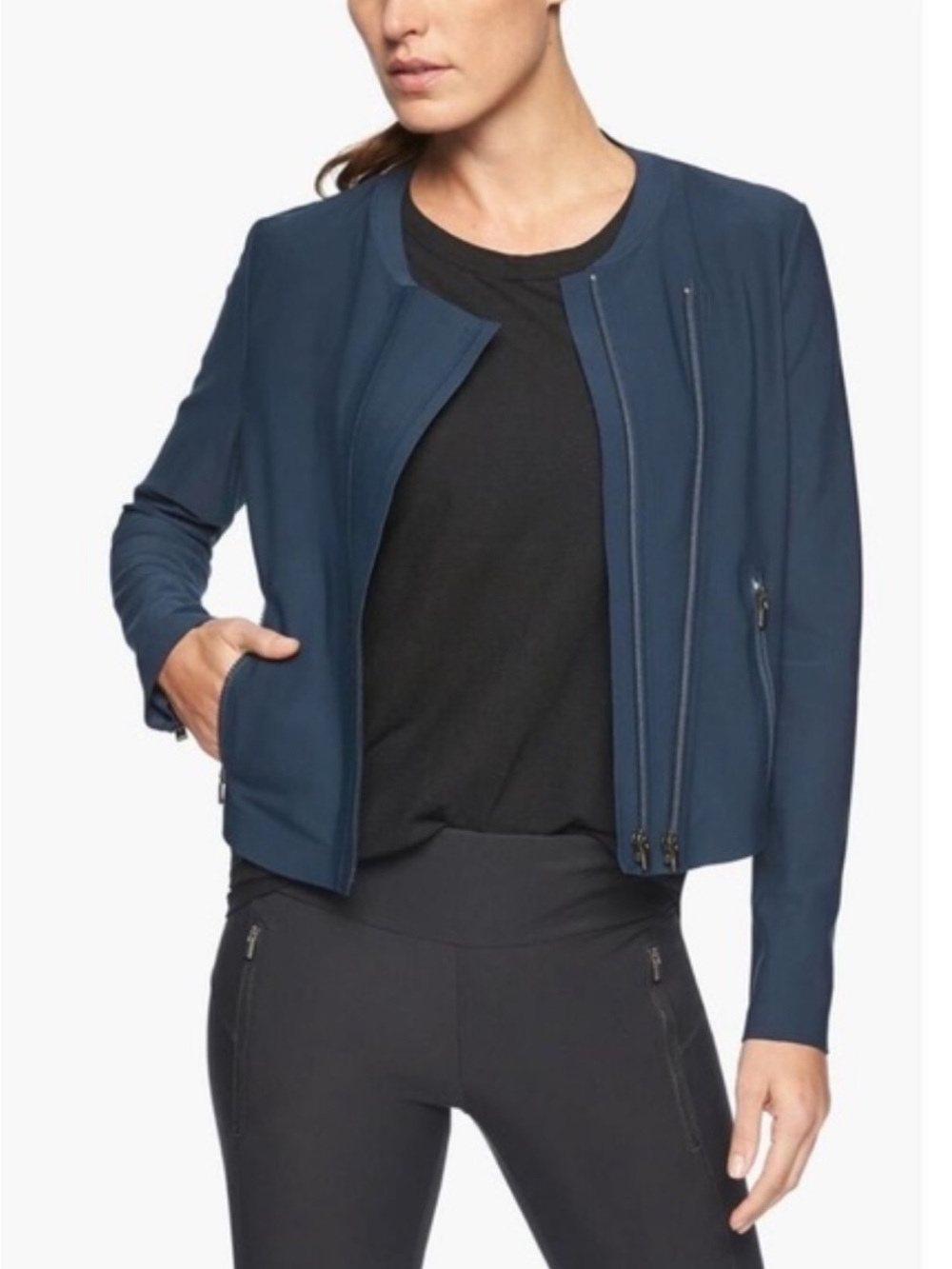 Athleta Stellar Navy Moto Jacket